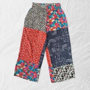 Patchwork Floral Wide Leg Pants Cottagecore Boho